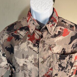 Under Armour Men's tan, black and red vented fishing shirt Large L EUC